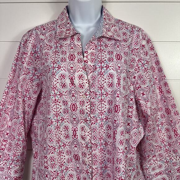 Foxcroft Pattern Easy Care Button Front Shirt White Pink sz XXL - Picture 2 of 7